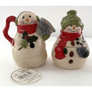 Hallmark Mitford Snowmen Coffee Creamer & Sugar‎ Dish Christmas Set By Jan Karon